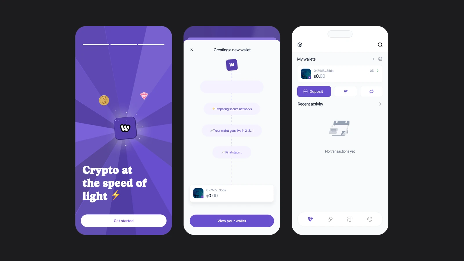 W Wallet screens