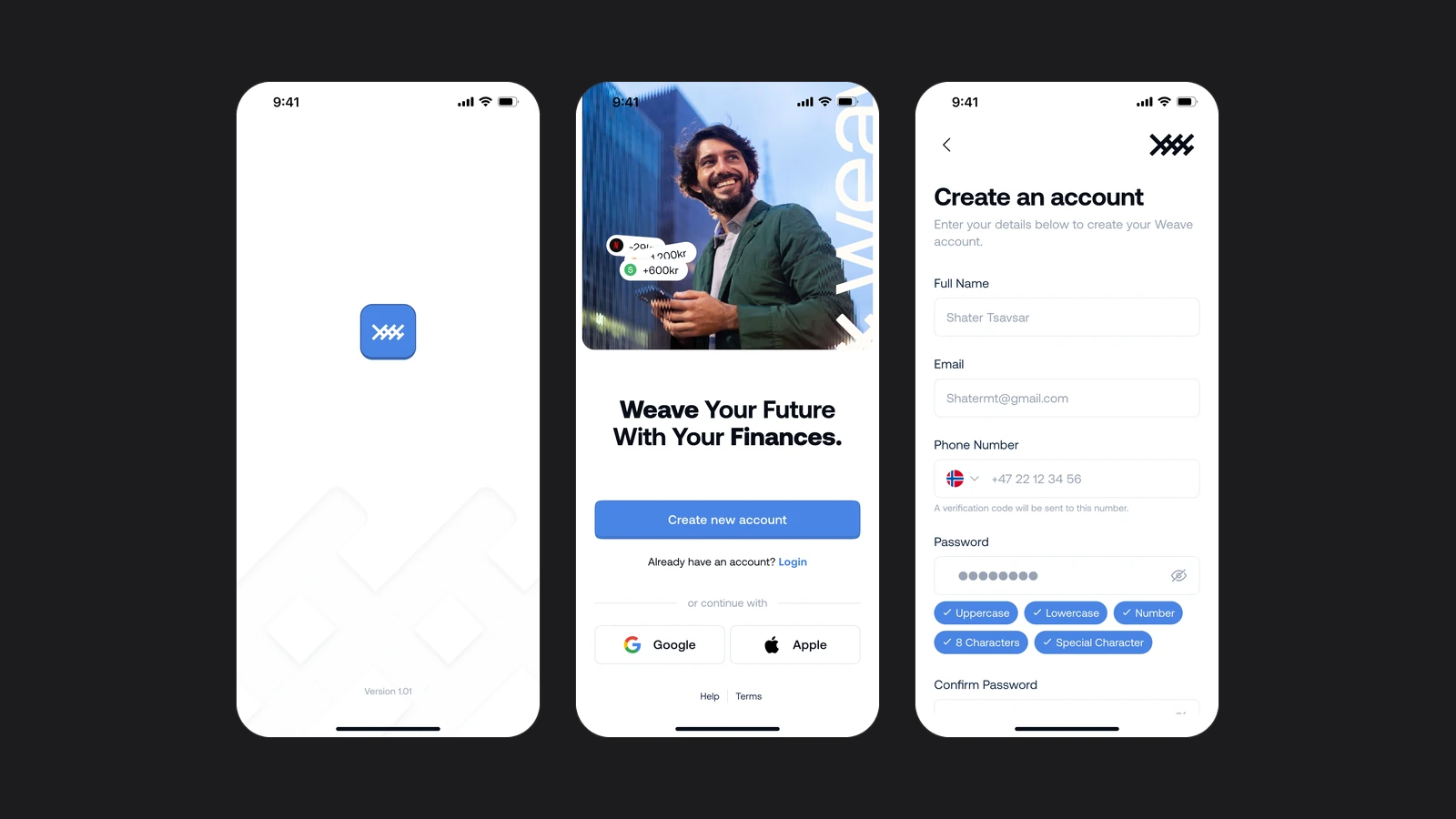 Weave Finance screens
